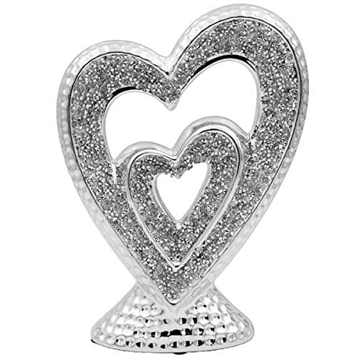 Image of The Leonardo Collection LP46302 Sculpture | Silver Sparkle Double Heart | 1 Piece-17x6x23 cm Accessory