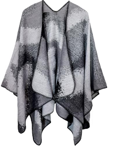 Image of Miaikvs Women Shawl Wraps Open Front Poncho Reversible Oversized Blanket Cardigan(Black Grey)