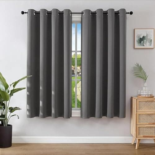 Image of Joydeco Blackout Curtains for Bedroom 46 x 54 Inch, Eyelet Thermal Insulated Energy-saving Drapes for Room Darkening Light Filtering, Short Window Treatments 54 Inch Drop, 2 Panels - Dark Grey