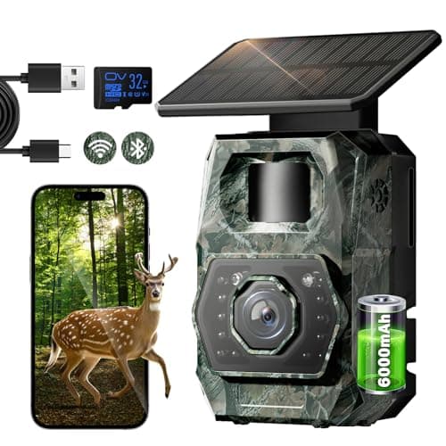 Image of Wildlife Camera Trail Camera WiFi - Wildlife Cameras with Night Vision Motion Activated Waterproof Solar Night Vision Cameras Trap Garden Bird Trial Cam Rechargeable 6000mAh for Animal Nature Outdoor
