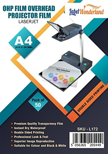 Image of A4 OHP Film Pack of 50 Overhead Projector Film for Laser Jet Printer and Copier Transparency Film 100 Micron (210 x 297 mm)