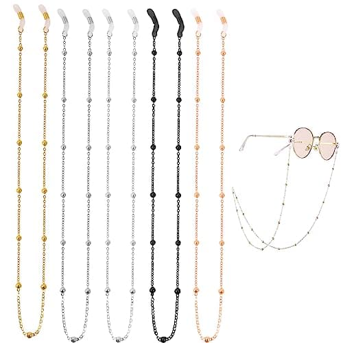 Image of YuZhou 5Pcs Glasses Chain Sunglasses Chain Gold Eyeglass Chains Silver Long Strap Beaded Spectacles Cord Lanyard Strap Glasses String Eyewear Reading Retainer for Men Women