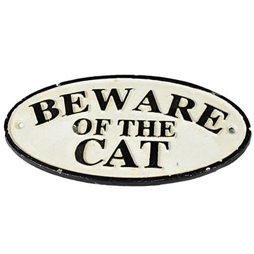 Image of Beware of Cat Cast Iron Sign Plaque Door Wall House Fence Gate Post Garden