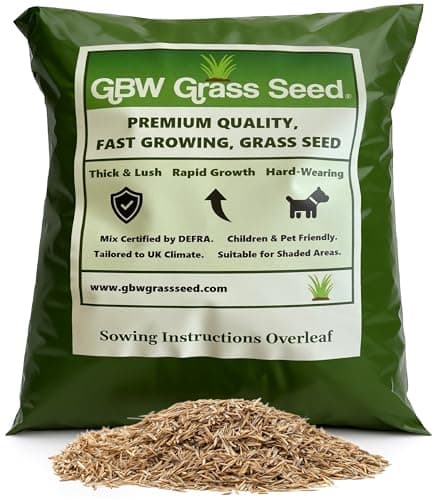 Image of GBW Grass Seed - Quality Lawn Seed 1kg - Covers up to 60 m2 (645 ft2) New Lawns - Fast Growing & Rapid Germination - Hard Wearing Against Pet Urine - Tailored to UK Climate - 100% Refund (1.0kg)