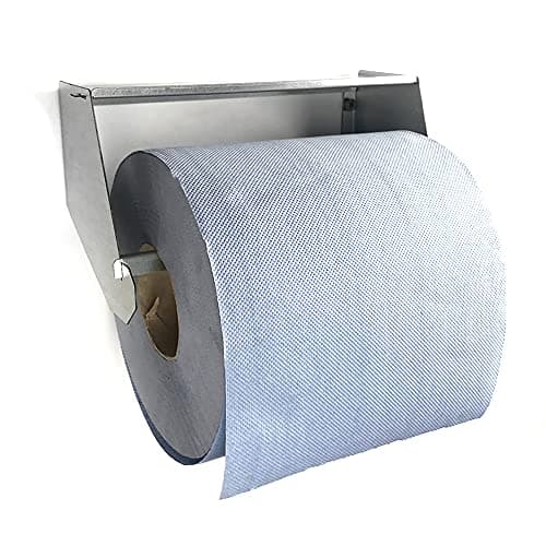 Image of MegaMaxx Metal Wall Mounted Single Blue Roll, Paper Towel Holder - Galvanised Dispenser with Roller Head for Restroom, Sanitation, Office, Workshop and Kitchen (Silver, 225x122x115 mm)