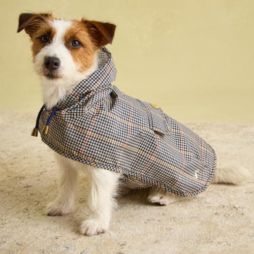 Image of Rosewood x Joules Henson Check Packaway Dog Jacket, Small – Lightweight Water-Resistant Coat with Hood, Adjustable Velcro Fastenings, Portable for Travel & Walks
