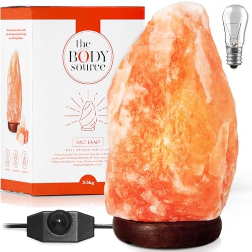 Image of The Body Source Himalayan Salt Lamp (3-5kg) with Dimmer Switch - All Natural and Handcrafted with Wooden Base