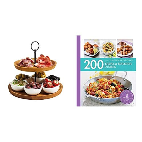 Image of Artesa 2-Tier Serving Stand/Tapas Serving Set, Brown/Black, 25 x 24 cm & Hamlyn Cookery: 200 Tapas & Spanish Dishes: Hamlyn Cookbook