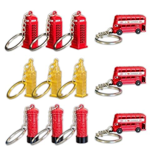 Image of SAJAK London Souvenir Keyrings - Set of 12 Miniature Metal Charms - Big Ben, Bus, Post Box & Phone Booth – Collectible Decorative Key Chain Organizer UK Travel Keepsake Gift