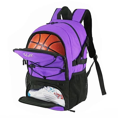 Image of Football Bag with Boot Compartment Basketball Backpack with Ball Holder Sports Backpack with Water Bottle Pocket for Men and Women, Purple