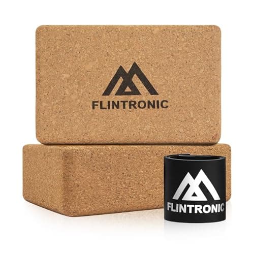 Image of Flintronic Cork Yoga Blocks, 2PCS Mad Cork Yoga Bricks with Resistance Band, Eco-Friendly Gym Bricks, Non-Slip Yoga Block, Fitness Bricks for Yoga Pilates Training and Home Exercise