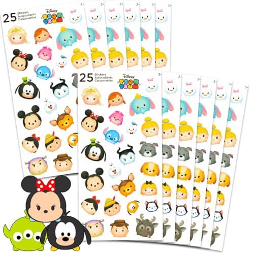 Image of Tsum Tsum Party Favors for Boys & Girls Bundle ~ 12 Pack Tsum Tsum Disney Sticker Sheets for Kids Birthday Party Goodie Bags | Disney Tsum Tsum Party Supplies