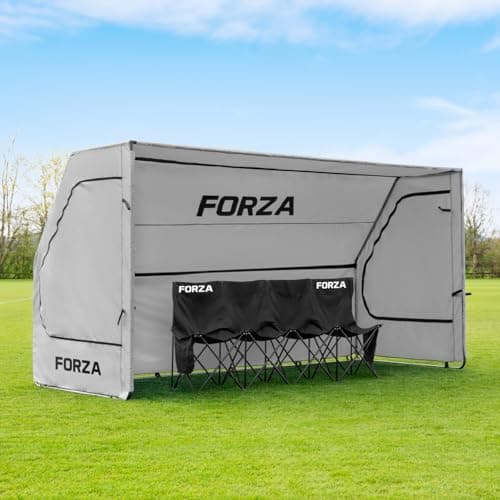 Image of FORZA Portable Aluminium Team Benches - 4, 6 & 8 Seat Benches Available | Folding Chairs for Subs (With Team Shelter, 4 - Seater Pro)
