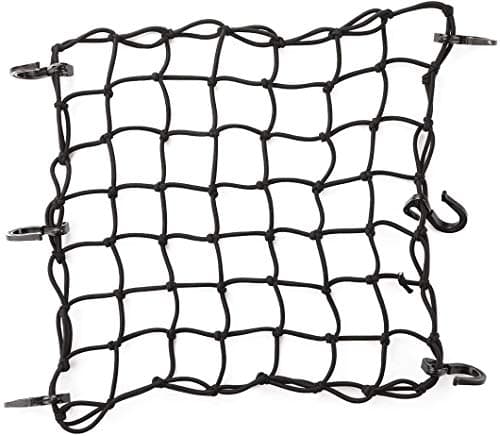 Image of CZC AUTO 38x38cm Black Latex Bungee Cargo Net Strech to 76x76cm, Gear Helmet Luggage Netting with 5X5cm Small Mesh and 6 Adjustable Plastic Hooks for Motorcycle Bike Paddleboard Quad Canoe Moped ATV