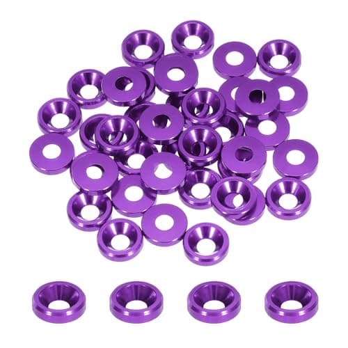 Image of sourcing map M3 Cone Cup Countersunk Washers,Hole Dia 3.1mm/0.12 Aluminum Gaskets Cup Head Washer Gasket for Screw RC/FPV/PC/Drone/Mechanical Accessories Model Parts,Pack of 40(Purple)