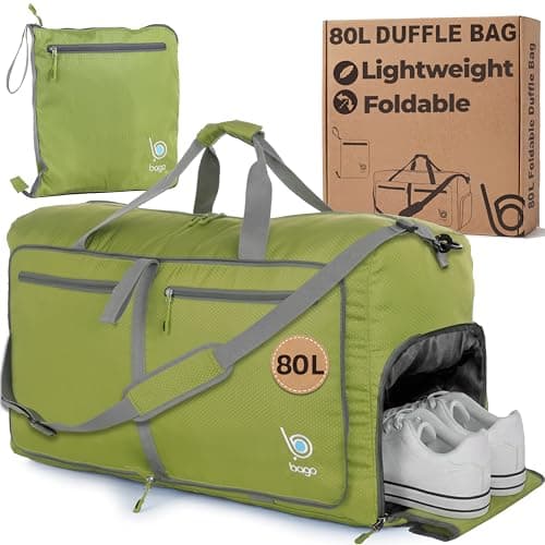 Image of bago Holdall Bags for Men & Women - 80L Spacious Holdall Bag with Shoe Compartment - Save Time & Travel The World in Style & Convenience - Durable, Lightweight & Foldable Duffle Bag (Green)