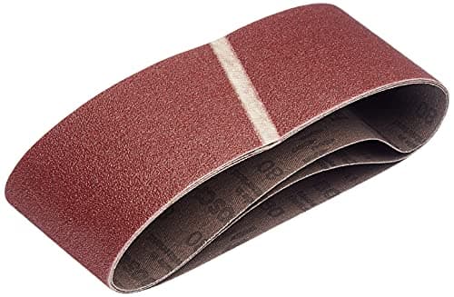 Image of Bosch 2609256200 Sanding Belts for Belt Sanders 65 x 410 mm Grit Size 80 Pack of 3 Sheets Red