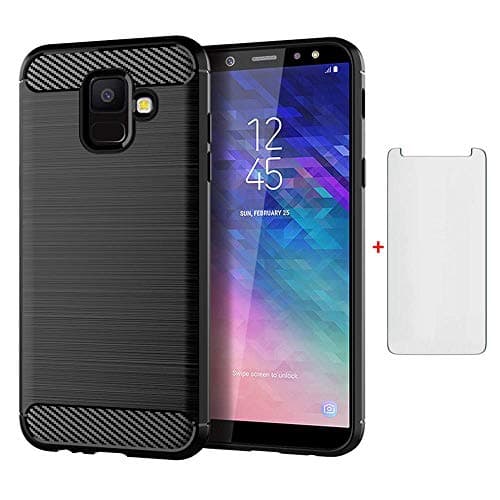Image of Phone Case for Samsung Galaxy A6 2018 and Tempered Glass Screen Protector Cover Cases with Mobile Accessories Shockproof Silicone Rugged Full Body TPU Gel Cute Samsunga6 SM-A600FN Girls Girly Black