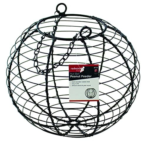 Image of Redwood Leisure Garden Bird Hanging Nut Ball Peanut Feeder - Powder Coated Steel - Black - 18 cm