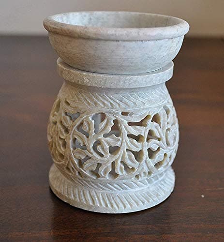 Image of Whitewhale Hand Carved Essential Oil Diffuser, Oil Burner, Oil Warmer with Tea Light Holder for Aromatherapy - Artisan Handcarved Soapstone