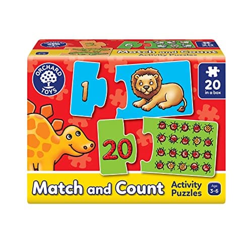 Image of Orchard Toys Match and Count Jigsaws, Learn to Count from 1-20, Match Number and Picture, 20 in a Box, Educational, Number Skills for Kids Age 3+