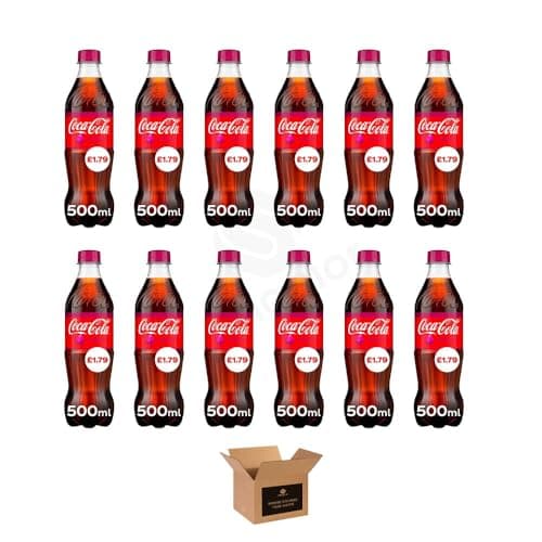 Image of Coca Cola Soft Drinks Variety Pack – Original Taste, Diet Coke & Zero Sugar Fizzy Drinks, Classic Refreshing Cola Cans & Bottles for Party Gathering | (500ml-Bottle 12 pack, Cherry-£1.79)