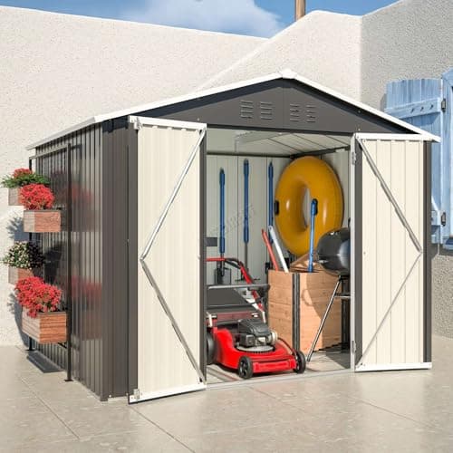 Image of BIRCHTREE Garden Shed Metal Apex Roof 8FT X 6FT Outdoor Storage With Free Foundation Anthracite White