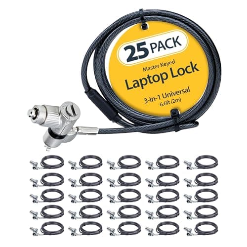 Image of StarTech.com 25-Pack Universal Laptop Lock 6.6ft (2m), Master Keyed Security Cable, Compatible With Noble Wedge/Nano/K-Slot