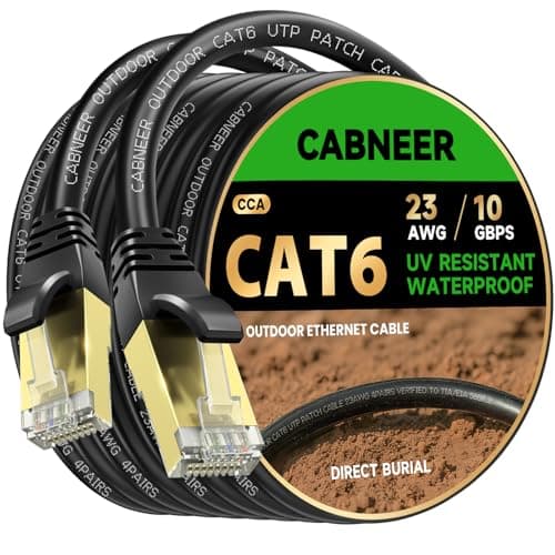 Image of CABNEER Cat 6 Outdoor Ethernet Cable 30M 23AWG LLDPE, Direct Burial UV Weather Resistant Heavy Duty, 10Gbps High Speed Gigabit Internet Network Cable for Garden, CCA UTP with 20 Ties, Black