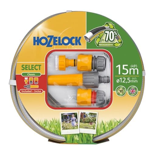 Image of HOZELOCK - Select Hose 12.5mm x 15m Starter Set, Up To 70% Recycled PVC, Braided Reinforcement, Hard-Wearing Garden Hose, Quality and Durability, Fittings Included [100-100-581]