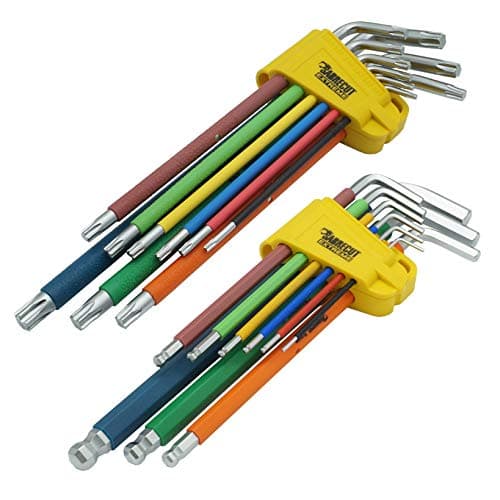 Image of SabreCut 18 Piece SCTGK1 Soft Grip Comfort Extra Long Hex Diamond Hex Plus and Torx Key Sets with Colour Coding - Sizes 1.5mm-10mm T10-T50
