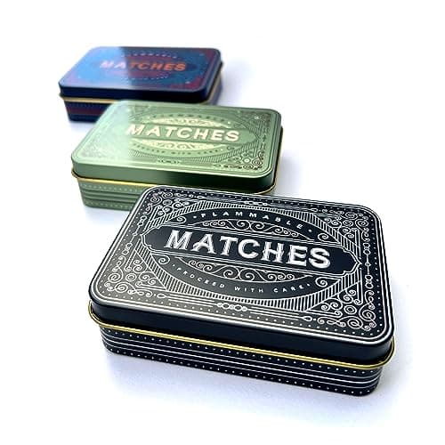 Image of TINIT Matches Tin - Match Storage Box Metal Tin Matchbox Holder Candle Holder Lighter Gift Present (Black)