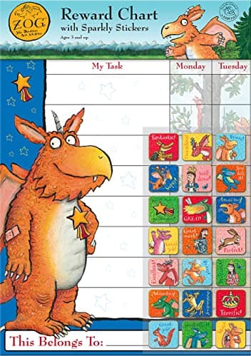 Image of Paper Projects Zog Reward Chart with 56 Sparkly Stickers, Chart is Wipe-Clean, Blue, 29.7cm x 42cm