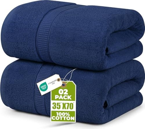 Image of Utopia Towels - Premium Jumbo Bath Sheet (90 x 180 cm, 2 Pack) - 100% Ring Spun Cotton Highly Absorbent and Quick Dry Extra Large Bath Sheet - Super Soft Hotel Quality Towel (Navy)