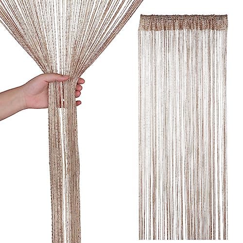Image of Trimming Shop String Curtains Glitter Fringe Panel Fly Screen Doorway Curtain Closet Window Doors Sequin Sheer Room Divider Tassel for Doorway, Windows, Home Decoration, 200cm x 90cm, Champagne