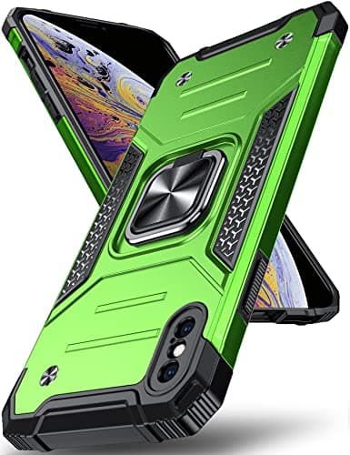 Image of DASFOND Designed for iPhone X/XS Case, Military Grade Protective Phone Case with Enhanced Metal Ring Kickstand [Support Magnet Mount] for iPhone X/XS 5.8 inch, Grass Green