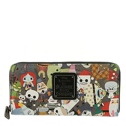 Image of Loungefly x Nightmare Before Christmas Chibi Character Print Zip-Around Faux Leather Wallet (Multi, One Size), Multicolor, Zippered Wallet