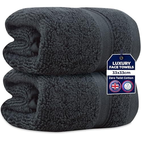 Image of Towelogy Zero Twist Face Cloths 33x33cm - 100% Egyptian Cotton Washcloths Absorbent & Super Soft Hotel Quality Towels | Oeko-Tex Certified (2, Charcoal Grey)