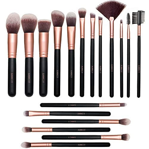 Image of Makeup Brushes AMMIY Makeup Brushes Sets 18-Piece Rose Golden Make-up Brush Sets Premium Synthetic Wood Handle Face and Eye Brushes for Foundation, Powder, Concealers, Blush, and Eyeshadow