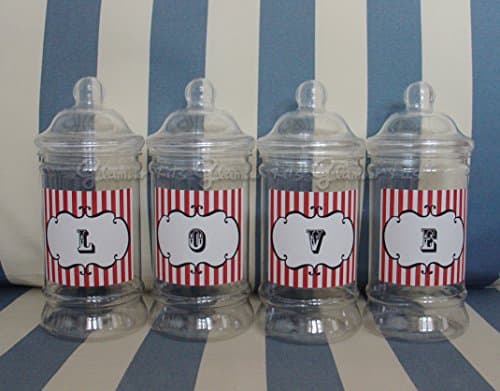 Image of SET OF 4 EMPTY PERSONALISED RETRO LOVE SWEETS VICTORIAN JARS - ANY COLOUR