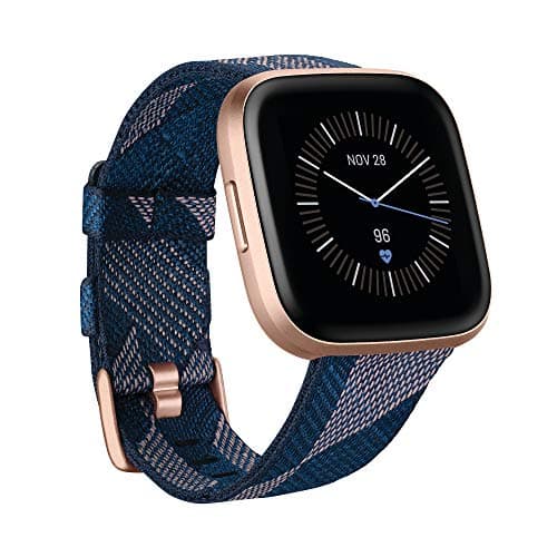 Image of Fitbit Versa 2 Health & Fitness Smartwatch with Voice Control, Sleep Score & Music, One Size, SE Navy & Pink Woven