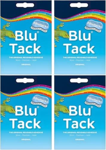 Image of 4x Bostik Blu Tack Original Reusable Adhesive Pack Home Office DIY Use BluHacks Smart Adhesives Alternative to Pins & Tape 60g