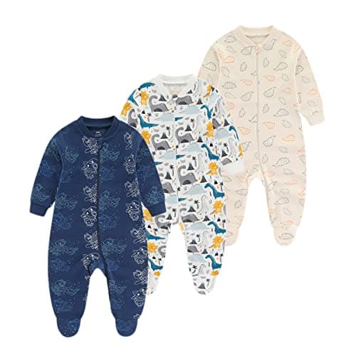 Image of Chamie Baby Sleepsuit Romper Long Sleeve for Baby Boys and Girls,Double Zipper and Neck Protection, 0-3m/3-6m/6-9m/9-12m