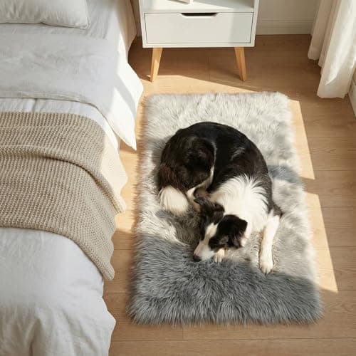 Image of Mishukaze Plush Faux Sheepskin Rug-Ultra Soft Fluffy Bedside Carpet,Machine Washable Anti Slip Floor Mat,Silky Shag Area Rug for Bedroom,Living Room & Kids Room Decor（Gray 60x90）
