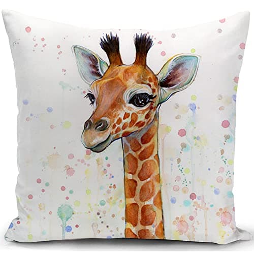 Image of KUNQIAN Giraffe Cushion Cover Giraffe Gifts for Women Pillow Cover Decor for Home Livingroom Couch Sofa Decorate Throw Pillow Case Colorful 18"x18"
