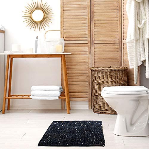 Image of Emma Barclay Twinkle - Super Soft Bath Mat – Luxury Bath Mat With Sparkle Detailing, 60% Polyester, 40% Cotton in Black - 50x80cm