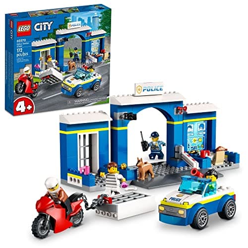 Image of LEGO City Police Station Chase 60370, Playset with Car Toy and Motorbike, Breakout Jail, 4 Minifigures and Dog Figure, Toys for Kids 4 Plus Years Old