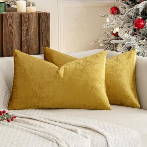 Image of MIULEE Gold Luxurious Velvet Cushion Covers Soft Decorative Square Throw Pillow Case Pillowcases for Livingroom Sofa Bedroom with Invisible Zipper 12"x20" 30cm x 50cm 2 Pieces