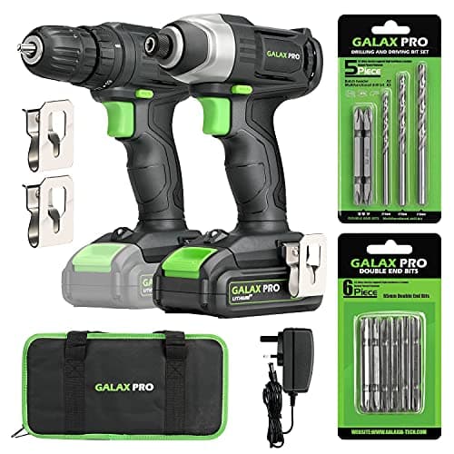 Image of GALAX PRO D6001 20V 2-speeds Drill Driver and Impact Driver Combo Kit, Cordless Drill Driver/Impact Driver, 1pcs 1.3Ah Lithium-Ion Batterie, Charger Kit, 11pcs Accessories and Tool Bag