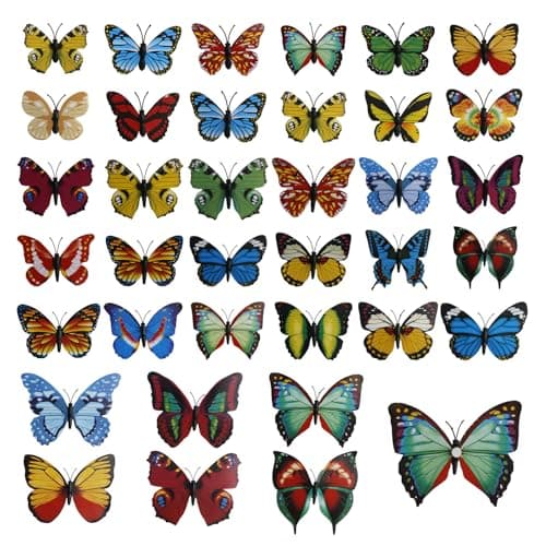 Image of FENGQQKJ 36 Count Multicolor Butterfly Wall Sticker, PVC Material, 6-12 cm, Indoor Use, Rectangular Shape, Wall & Window Surface, Butterfly Style